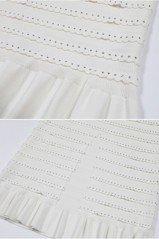 Three-Piece Knitted Set with Rhinestone Trim – Cardigan, Cami Top & Midi Long Skirt