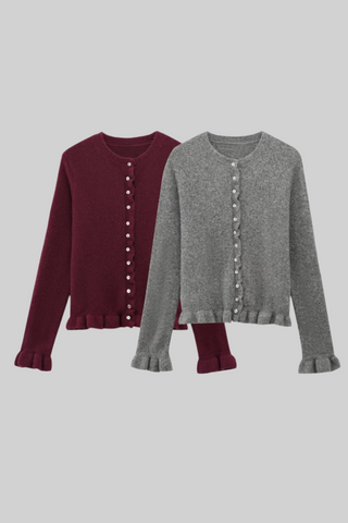 Ruffle Trim Knitted Cardigan - Button-Up, Soft & Elegant