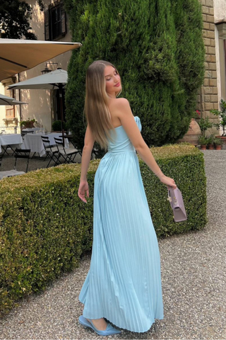 Icy Pleats Strapless Long Dress