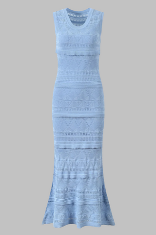 Elegant Hollow Knit Fishtail Maxi Dress Set – Sleeveless Vest & Inner Slip