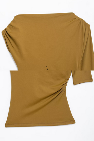 Asymmetric Draped Half Sleeve Top with Metal Accent