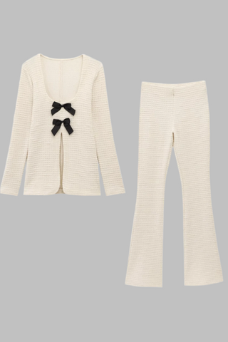 Elegant Bow Cardigan & Flared Pants Set