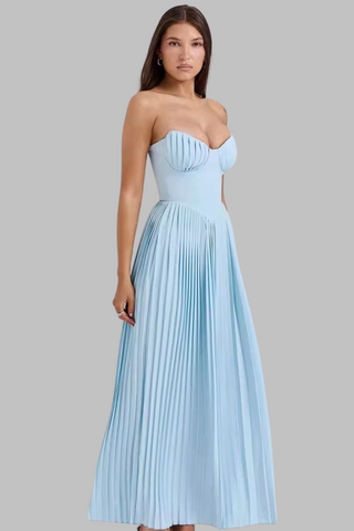 Pleated Grace Strapless Long Dress