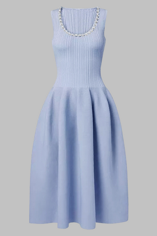 CrystalEmbellished Knit Flared Long Dress