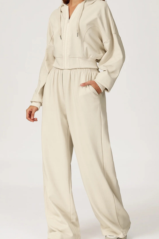 Two-Piece Zip-Up Hoodie and Wide-Leg Sweatpants Set