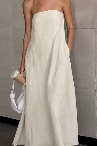 Bare Breeze Strapless Linen Minimal Chic Long Dress  Minimal Chic