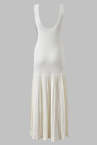 Sleeveless Ribbed Knit Long  Dress with Button-Front & Flared Hem