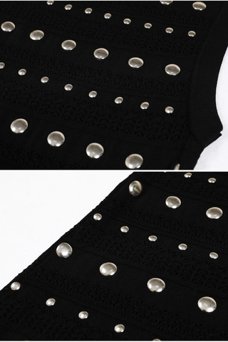 Sleeveless Knit Stud Metal Midi Dress with Ruffled Hem