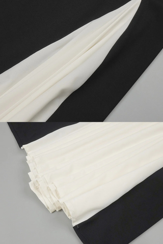 Spaghetti Strap Black & White Pleated Long Dress