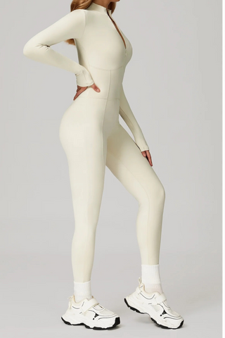 Long Sleeve Zip-Front Sport Jumpsuit – Slim Fit One-Piece Activewear