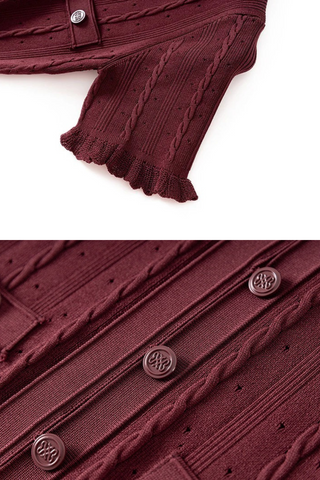 Short Sleeve Knitted Midi Dress with Front Buttons and Pocket Detail