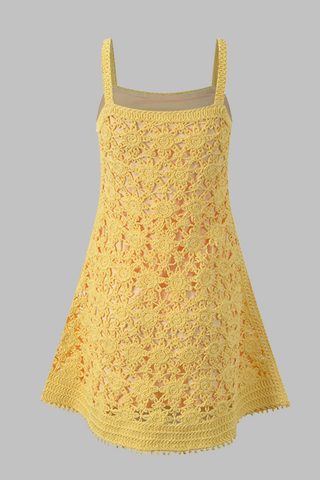 Sunbeam Sleeveless Yellow Crochet Sleeveless Knit Mini Dress