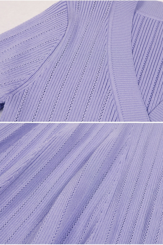 V-Neck Short Sleeve Knit Midi Dress with Buttons and Flared Hem