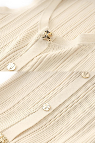 Sleeveless Ribbed Knit Midi Dress with Floral Button Front