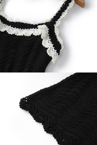 Lace-Trim Crochet Sleeveless Midi Dress