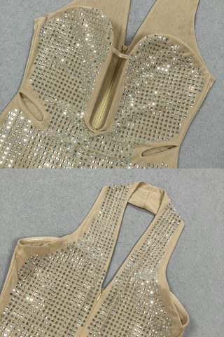 Radiant Crystal Mesh Gown with Sculpted Bust and Choker Detail