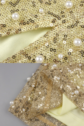 Gold  Pearl Strapless Sequin Long Dress