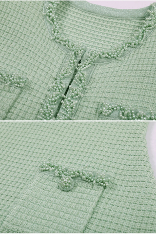 Knitted Pearl-Trim Slim Viscose Mini Dress with Pocket Detail