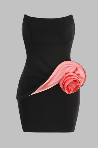 Sculpted Pink Flower and Sleek Back Zip Closure Mini Dress
