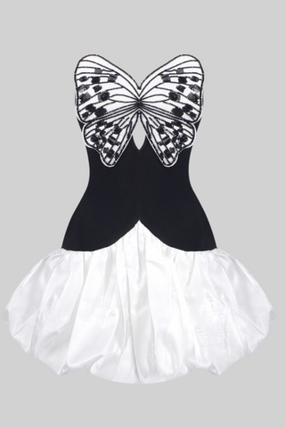 Butterfly Sequin Strapless Butterfly Embroidery Mini Dress