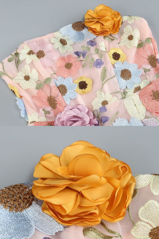 Strapless Floral Embroidered   with Lace-Up Back  Mini Dress