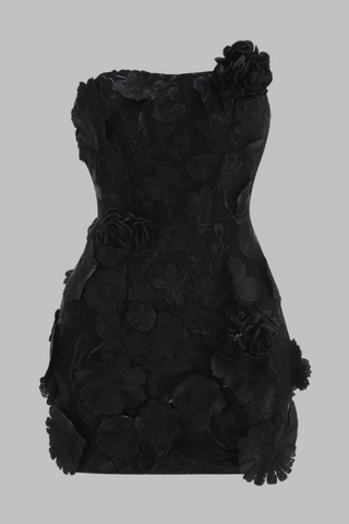 Strapless Floral Embroidered   with Lace-Up Back  Mini Dress