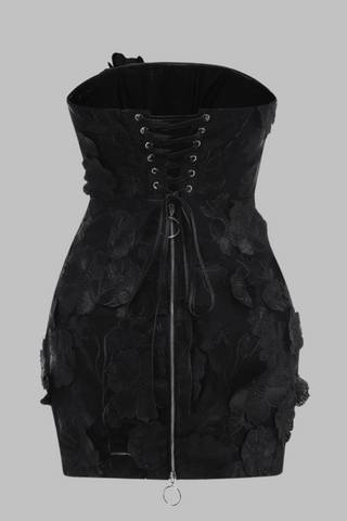 Strapless Floral Embroidered   with Lace-Up Back  Mini Dress