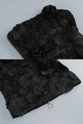 Strapless Floral Embroidered   with Lace-Up Back  Mini Dress