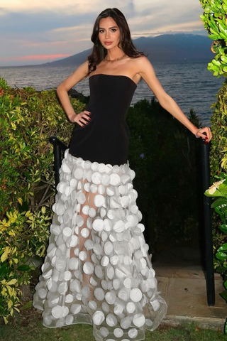 Dimensional Flower Spandex Strapless Long Dress
