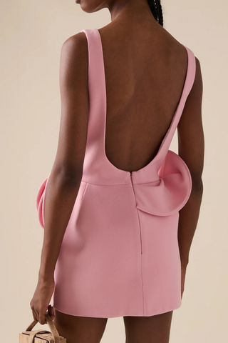 Sleeveless Backless Sculpted Flower Detail Mini Dress