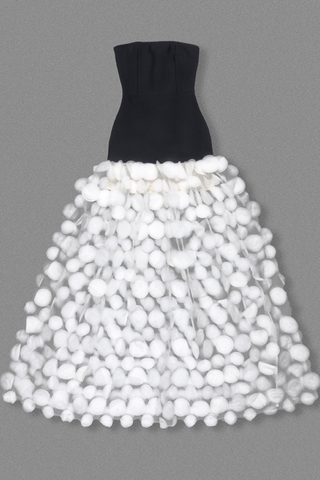 Dimensional Flower Spandex Strapless Long Dress