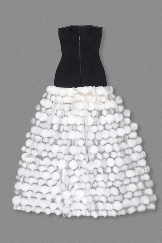 Dimensional Flower Spandex Strapless Long Dress