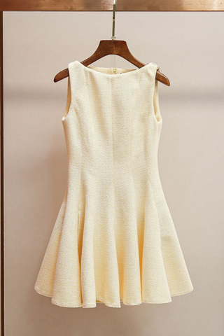 Textured Sleeveless Flared  Crew Neck Mini Dress