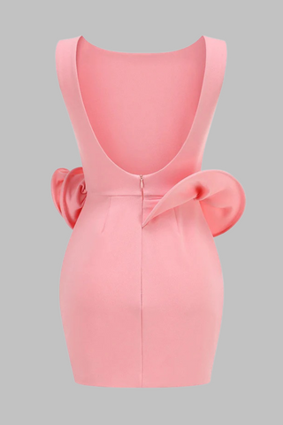 Sleeveless Backless Sculpted Flower Detail Mini Dress