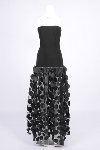 Dimensional Flower Spandex Strapless Long Dress