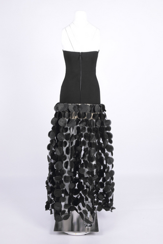 Dimensional Flower Spandex Strapless Long Dress