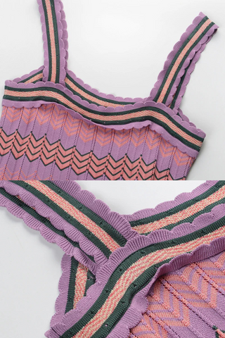 Colorful Ice Knitted Sleeveless Chevron Pattern Long Dress