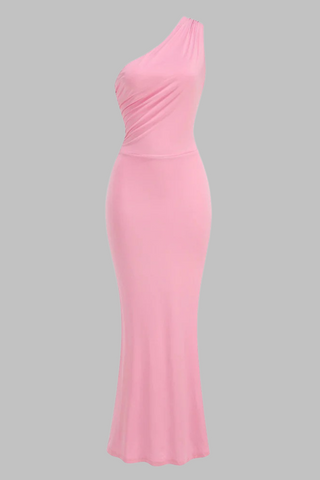 One-Shoulder Backless  Waist Bow Lycra Long Dress