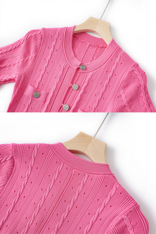 Textured Half Sleeve Knit Flared  Front Pockets Long Dress