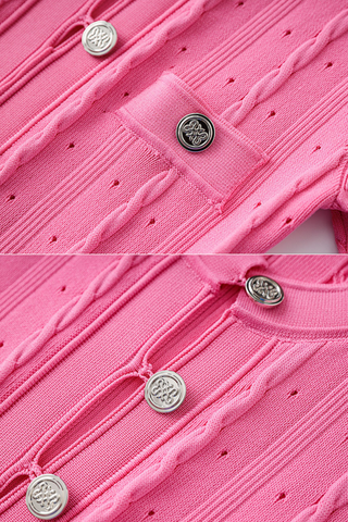 Textured Half Sleeve Knit Flared  Front Pockets Long Dress