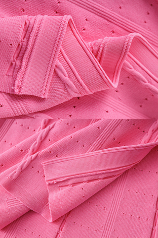 Textured Half Sleeve Knit Flared  Front Pockets Long Dress