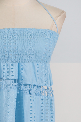 Backless Embroidered Flower Long Dress With Hollow Lace Details