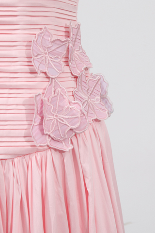 Strapless  Floral Ruched Slit Draped Long Dress