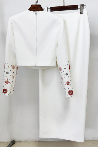 Spark Embellished Long Sleeve Crop Top & High-Slit Maxi Skirt Set