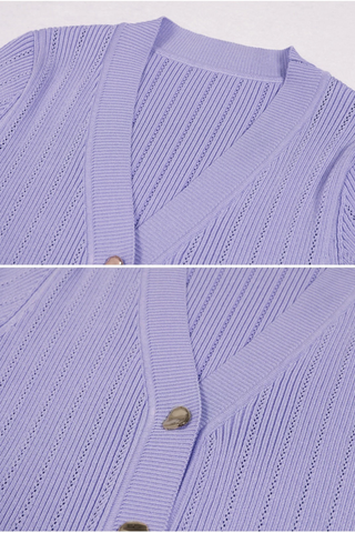 V-Neck Short Sleeve Knit Midi Dress with Buttons and Flared Hem