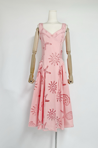 Coastal Bloom Embroidered Cutout Long Dress