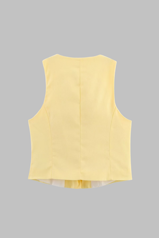 Yellow Linen Button Vest & Tailored Shorts Set