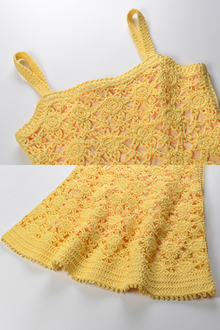 Sunbeam Sleeveless Yellow Crochet Sleeveless Knit Mini Dress