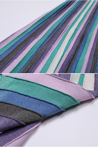 Multicolor Stripe Knit Mid-Long  Dress with Spaghetti Straps