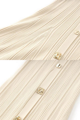 Sleeveless Ribbed Knit Midi Dress with Floral Button Front